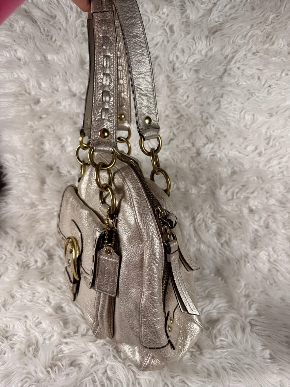 Coach Y2k 2000s Metallic Silver Dome Satchel Handbag